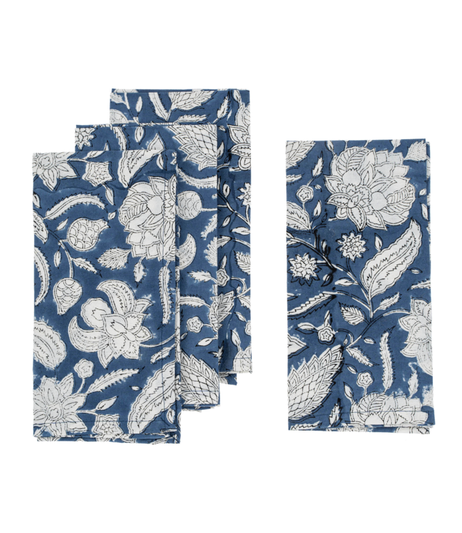 Block Print Napkin- set of 4  Floral Dark Blue