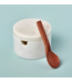 White Marble Lidded Cellar w/ Wood Spoon