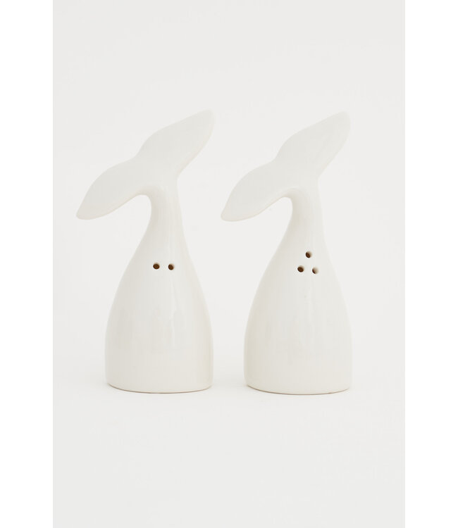 Ceramic Whale Tail Salt & Pepper Shakers