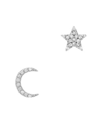 Crescent Moon and Star Pave Diamond Post Earrings