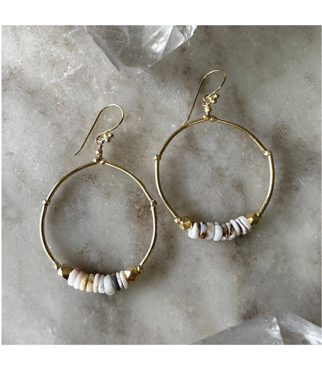White Opal Hoop Earrings