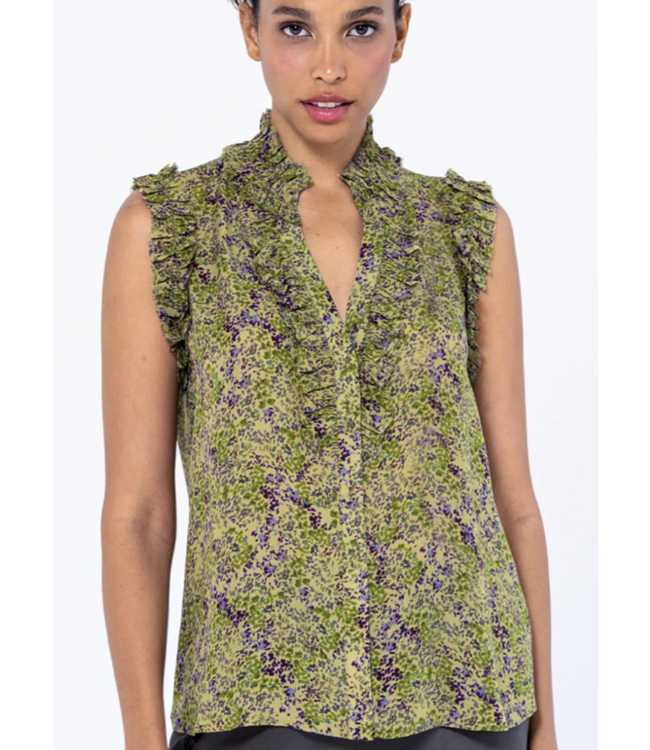 Soiree Silk Floral Green Sleeveless Top