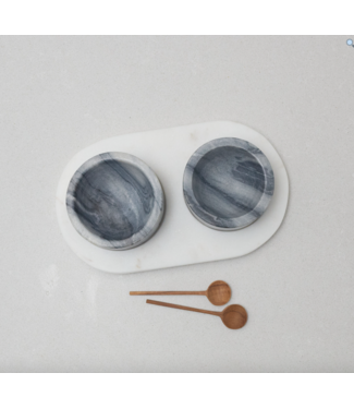 White & Gray Marble Cellars with Spoons & Tray