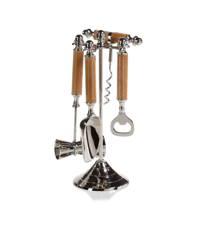 5 Piece Nickel & Leather Bar Tool Set