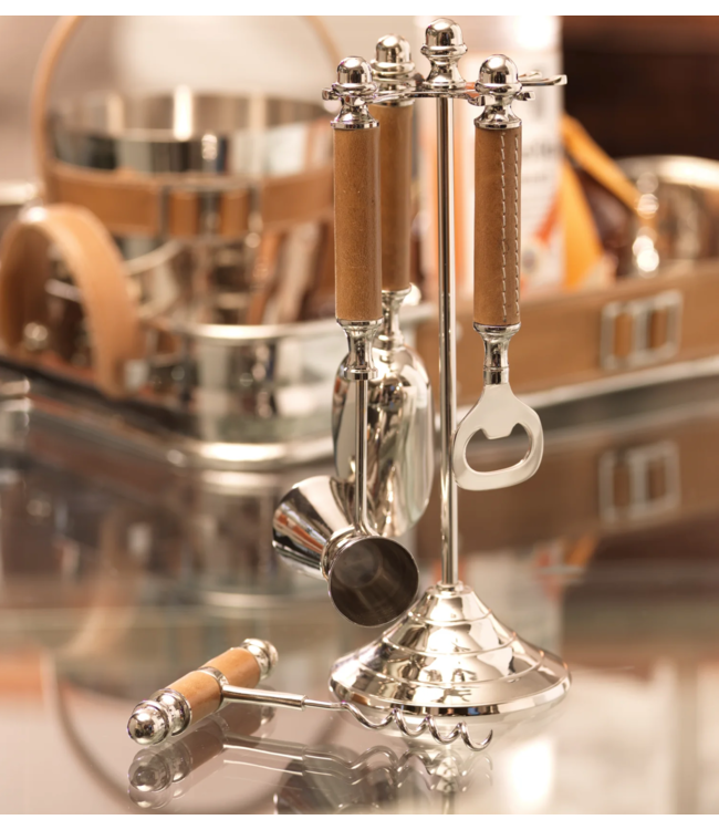 5 Piece Nickel & Leather Bar Tool Set