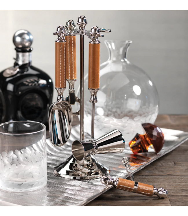 5 Piece Nickel & Leather Bar Tool Set
