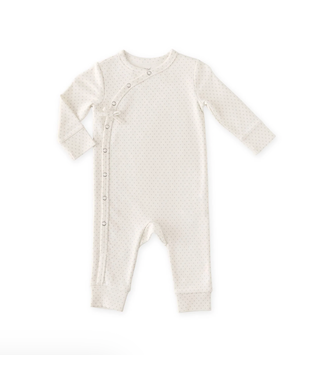 Kimono Organic Cotton Pin Dot Romper-Peony
