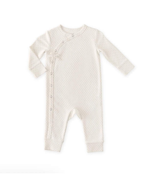 Kimono Organic Cotton Pin Dot Romper-Peony