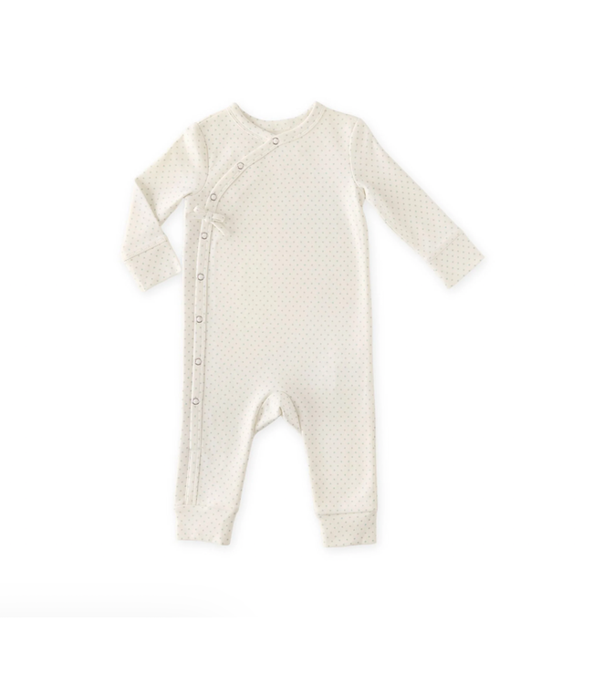 Kimono Organic Cotton Pin Dot Romper-Sea