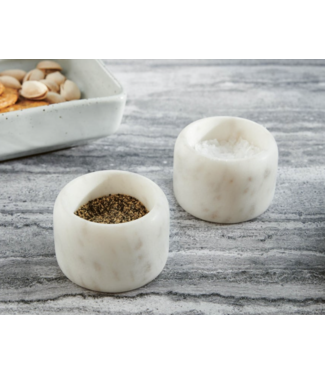 Blue Pheasant Mavis White Marble Pinch Bowls, Set of 2