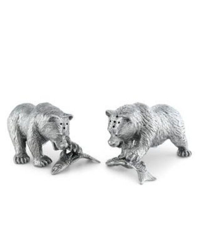 Pewter Fishing Bear Salt & Pepper Set