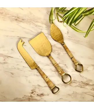 Gibb & Daan Rattan Wrapped Cheese Knives