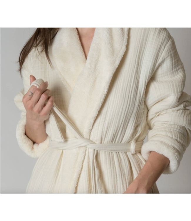 Cotton Sherpa Robe-Coconut