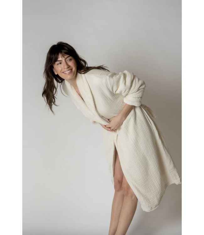 Cotton Sherpa Robe-Coconut