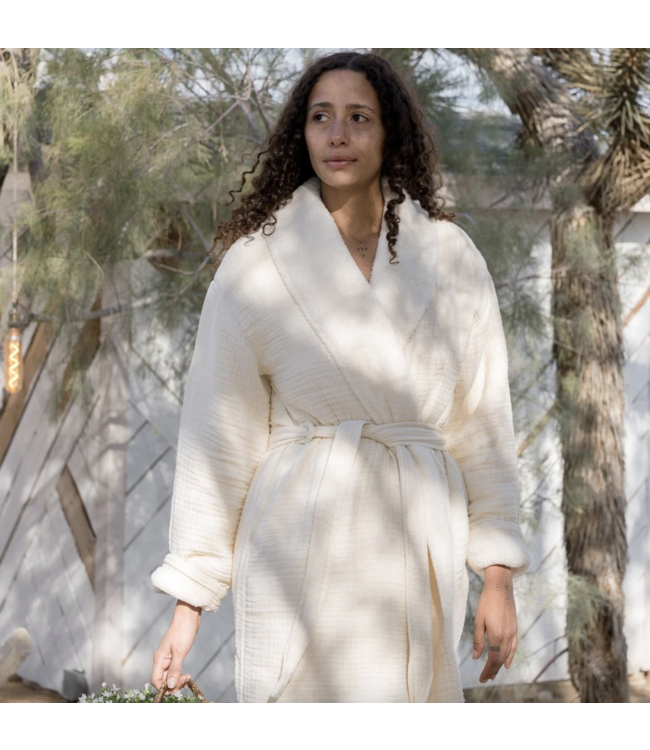 Cotton Sherpa Robe-Coconut