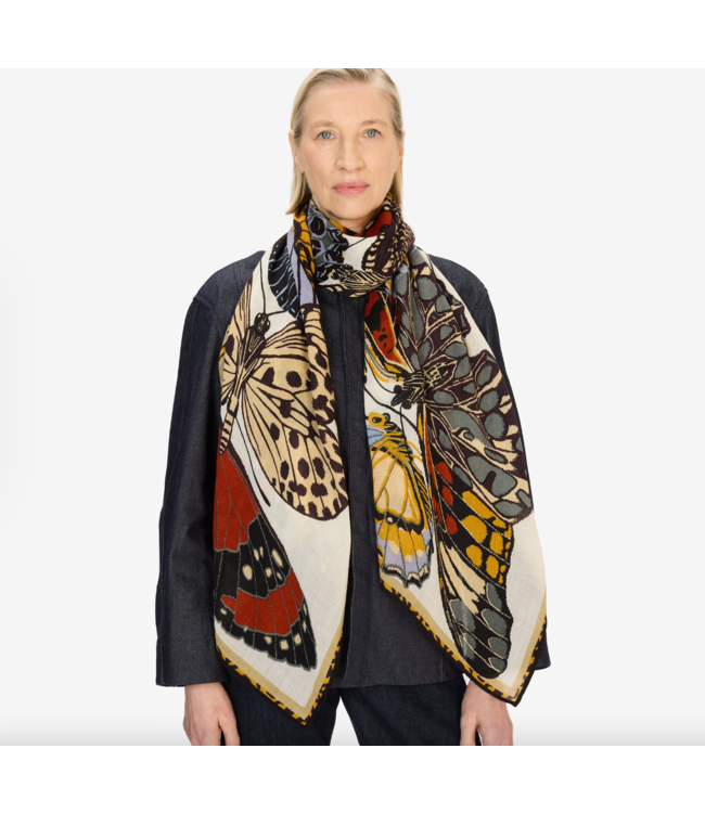 Papillons White Wool Scarf