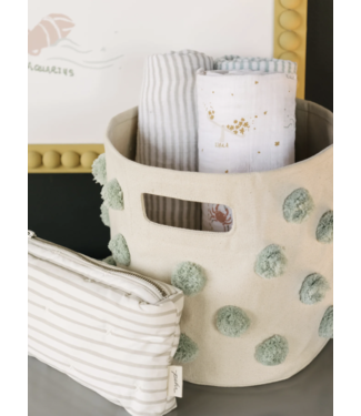 Canvas Pom Pom Pint Basket  - Sea