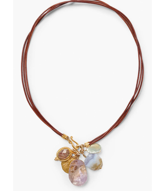 Leather Traveler Amethyst Charm Necklace Leather Traveler Amethyst Charm Necklace