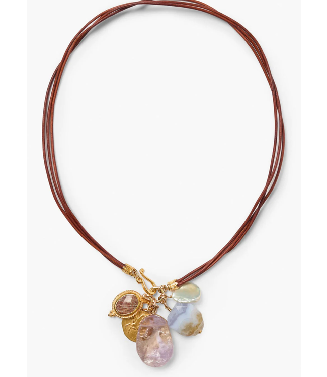 Leather Traveler Amethyst Charm Necklace
