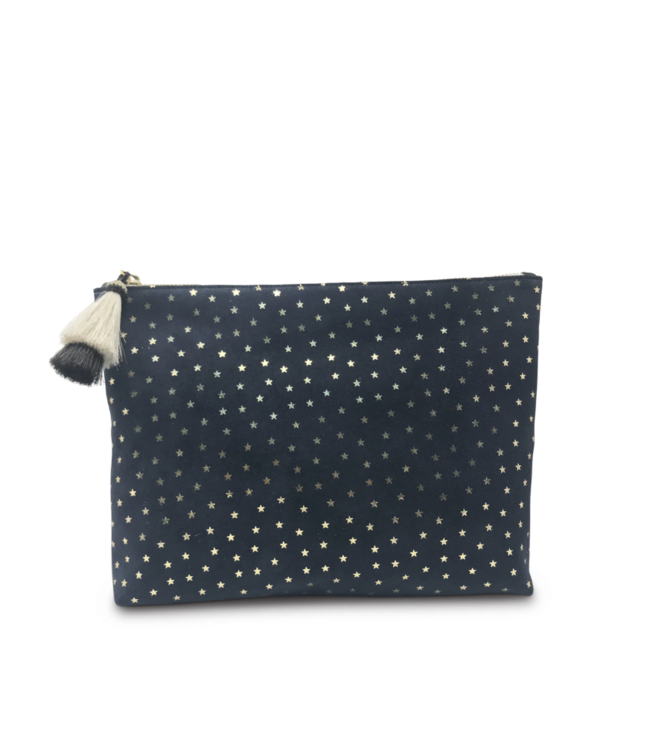 Navy Suede Gold Foil Pouch