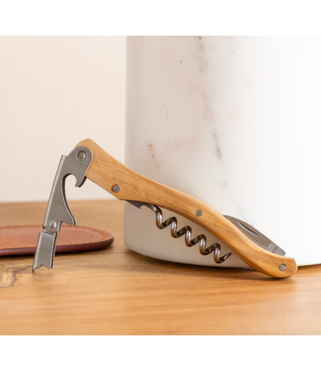 French Dry Goods Corkscrew- Olivewood/Leather Pouch