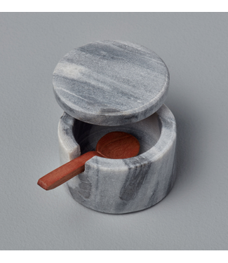 Gray Marble Lidded Cellar w/ Wood Spoon Gray Marble Lidded Cellar w/ Wood Spoon