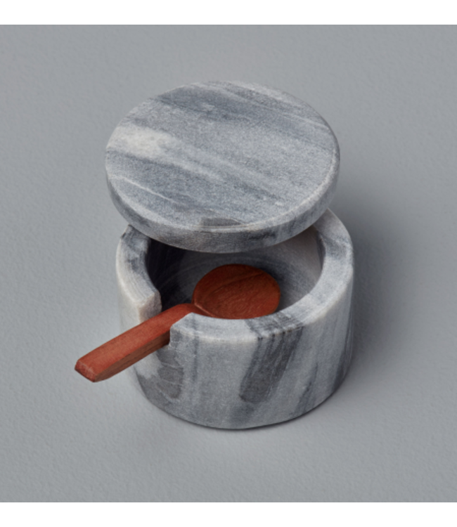 Gray Marble Lidded Cellar w/ Wood Spoon