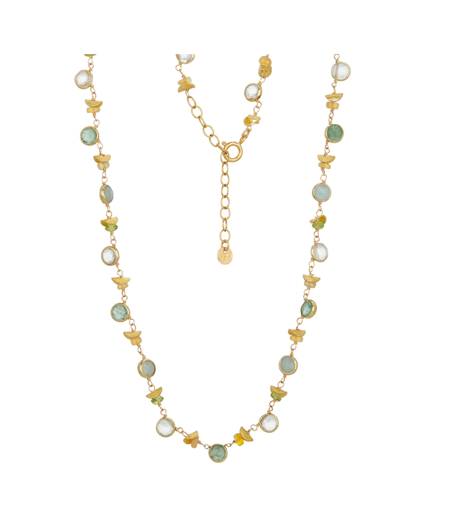 Mini Bezel Aqua Half Moon Necklace