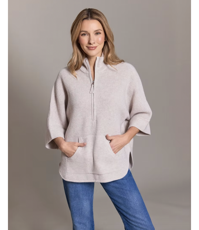 Half Zip Merino Poncho-Black