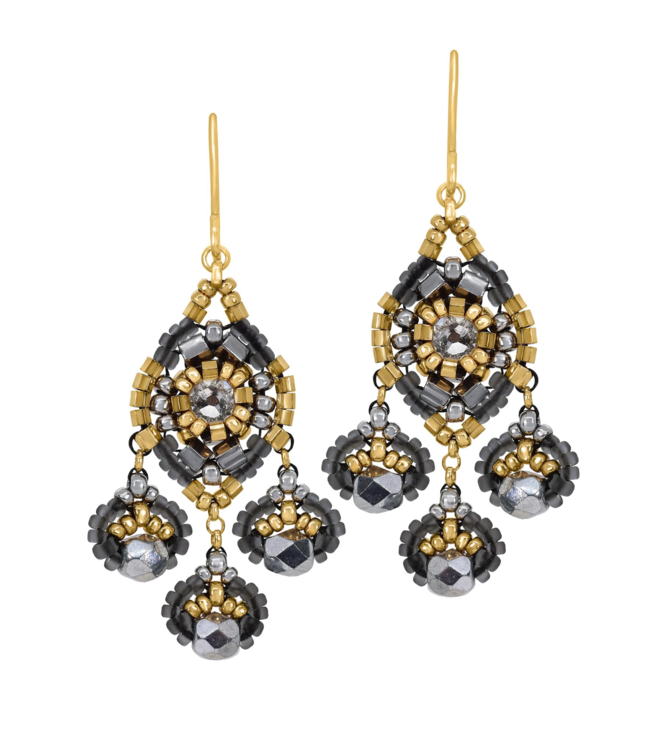 Pyrite & Crystal Miyuki Beaded Earrings