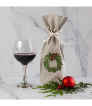 Arte Italica Linen Wreath Wine Bag