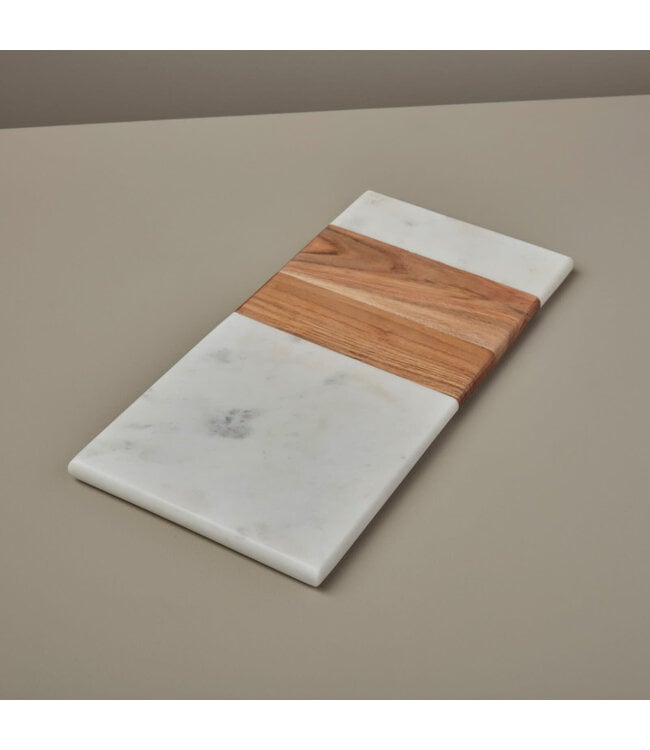 Be Home White Marble & Wood Reversible Rectangular Board, Small