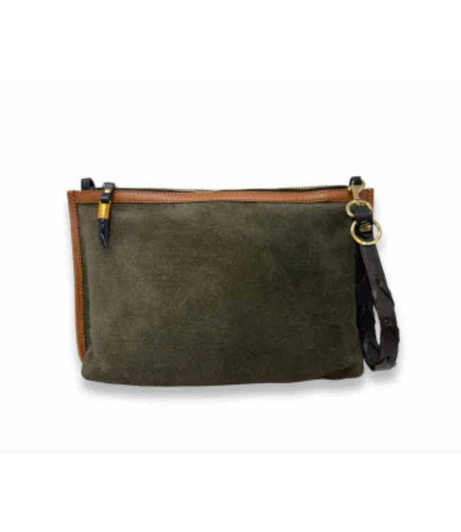 Mabel Olive Suede Clutch