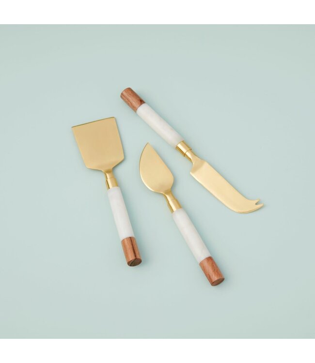 Garnet White Marble & Acacia Gold Cheese Set