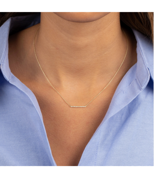 Diamond Pave 14KG Bar Necklace