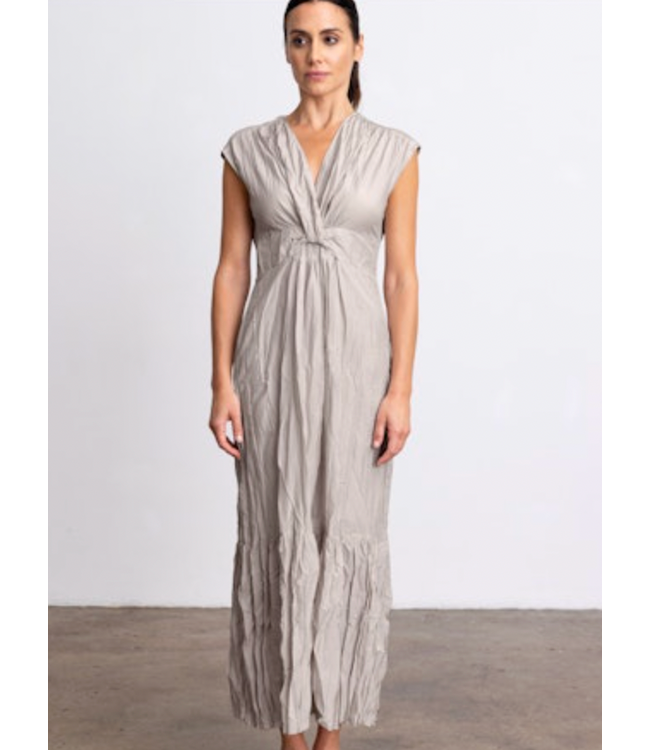 Crinkle Silk/Cotton Voile Dress-Sand