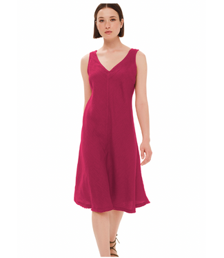 Haris Cotton V-Neck Flared Linen Dress-available in crystal blue(see image)