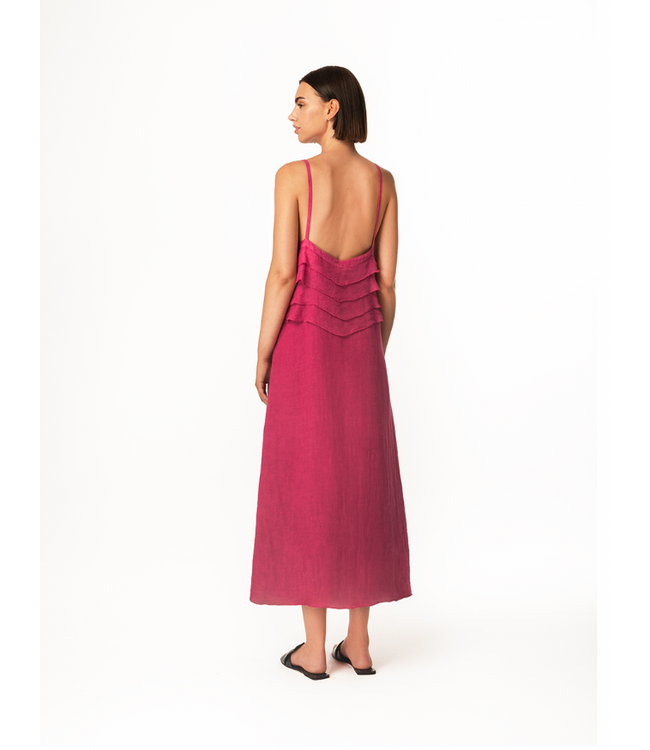 Linen Dress w Frills-black