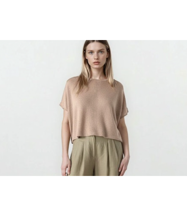 Knit Short Sleeve Top-Beige