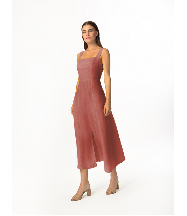 Square Neck Tie Back Dress-Regata