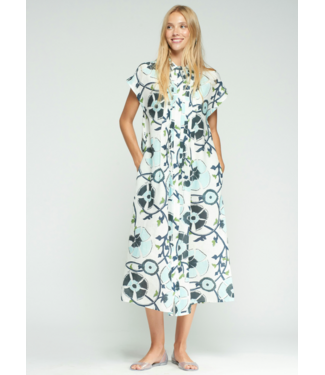 Blue Floral Linen S/S Dress