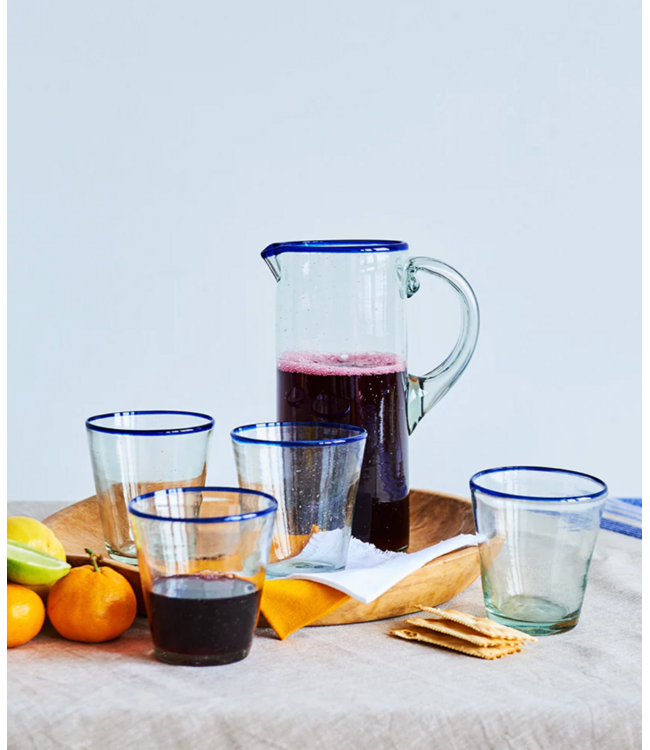 Blue Rim Cylinder Pitcher
