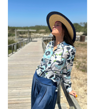 Blue Floral Linen L/S Top