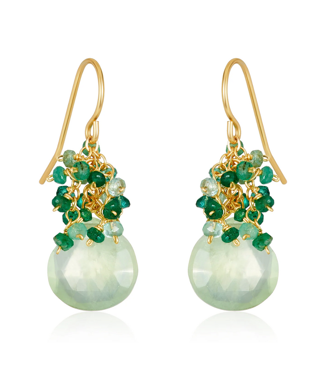 Cluster Gem Emerald Drop Earrings