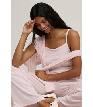 Pointelle Rib Tank and Pant Set-Pink Sand