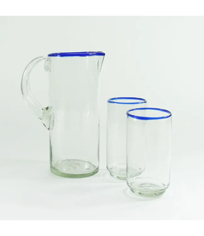 Blue Rim Cylinder Pitcher
