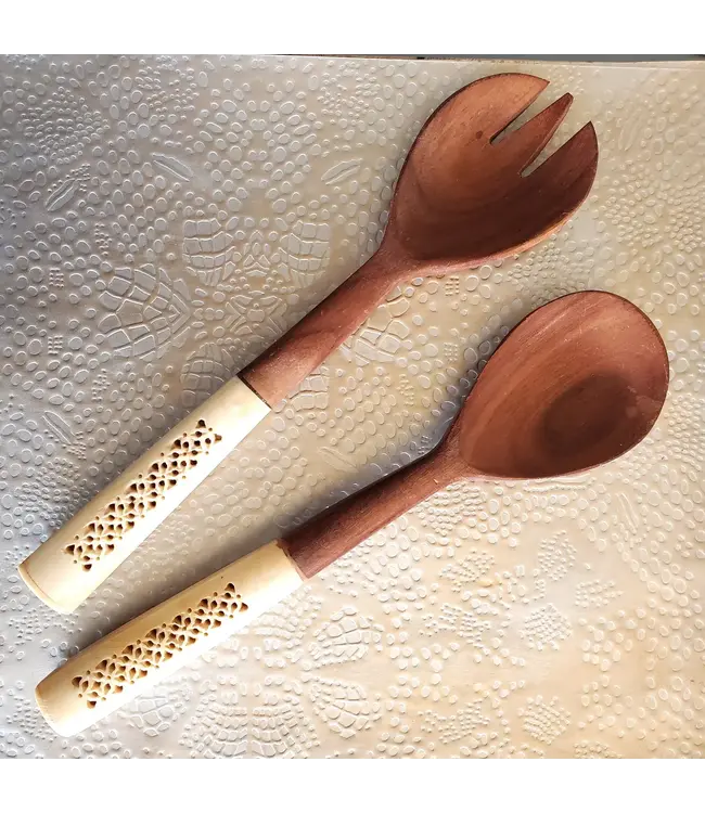 Bone Carved Wooden Salad Servers
