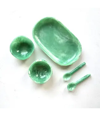 Gibb & Daan Resin Serving Tray with Two Bowls/Spoons Teal