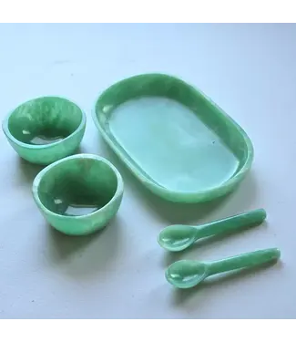 Gibb & Daan Resin Serving Tray with Two Bowls/Spoons-Teal