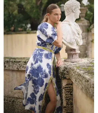 Las Surenas Blue Flower Cotton-Linen Tunic